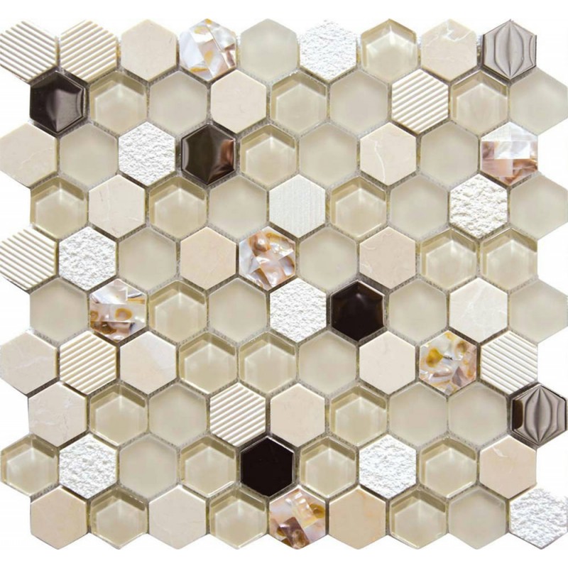 Плочки стъклена мозайка Hexagono Beige Nacar Плочки стъклена мозайка Hexagono Beige Nacar