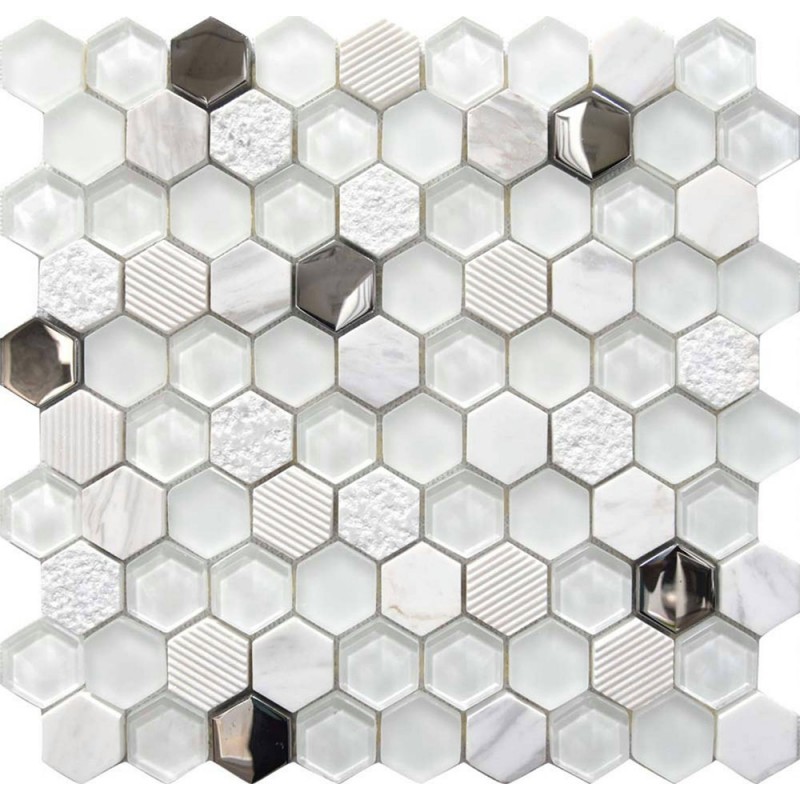 Плочки стъклена мозайка Hexagono Blanco Плочки стъклена мозайка Hexagono Blanco