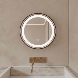 LED огледало за баня ICL 1857WOODEN-60 с тъмна дървена рамка