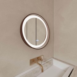 LED огледало за баня ICL 1857WOODEN-60 с тъмна дървена рамка